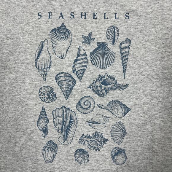 Seashell Beachy T-Shirt Unisex 2XL Gray Blue S/S Crewneck Coastal Resort Marine - Picture 2 of 6